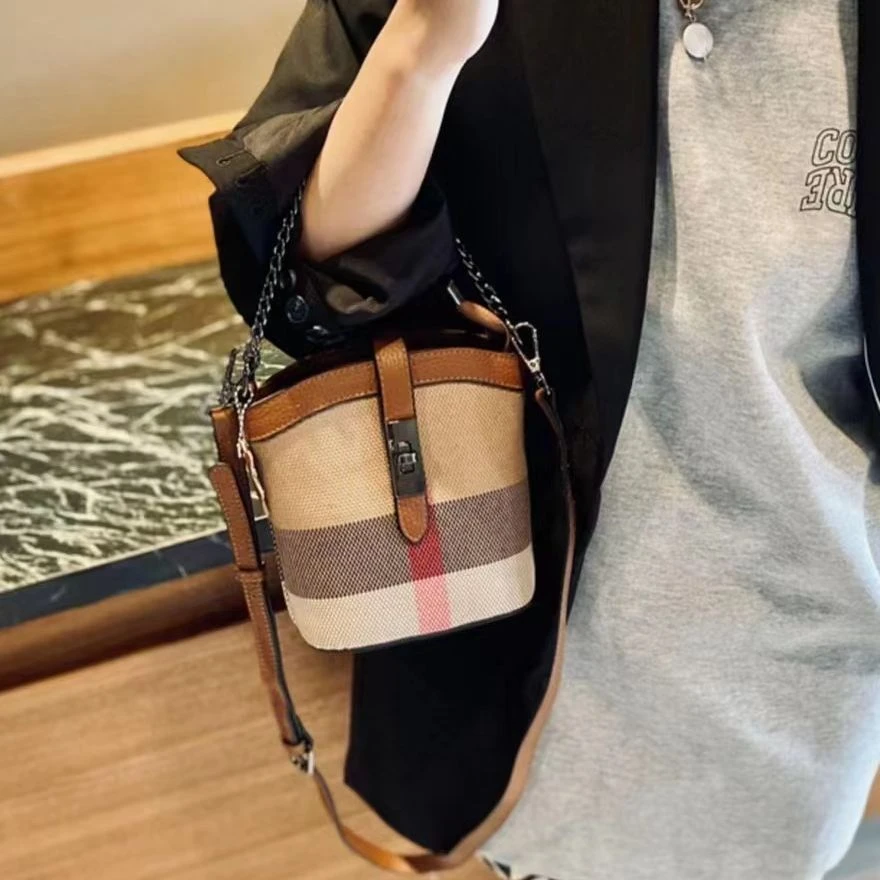 时尚休闲百搭编织帆布包手提包斜挎包格子包8925