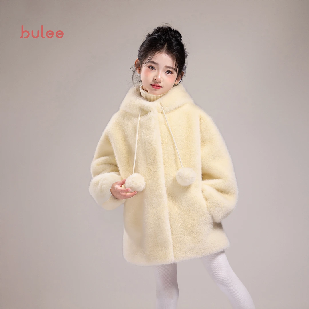 女童冬装外套大衣精灵帽连帽可爱仿貂绒加长款