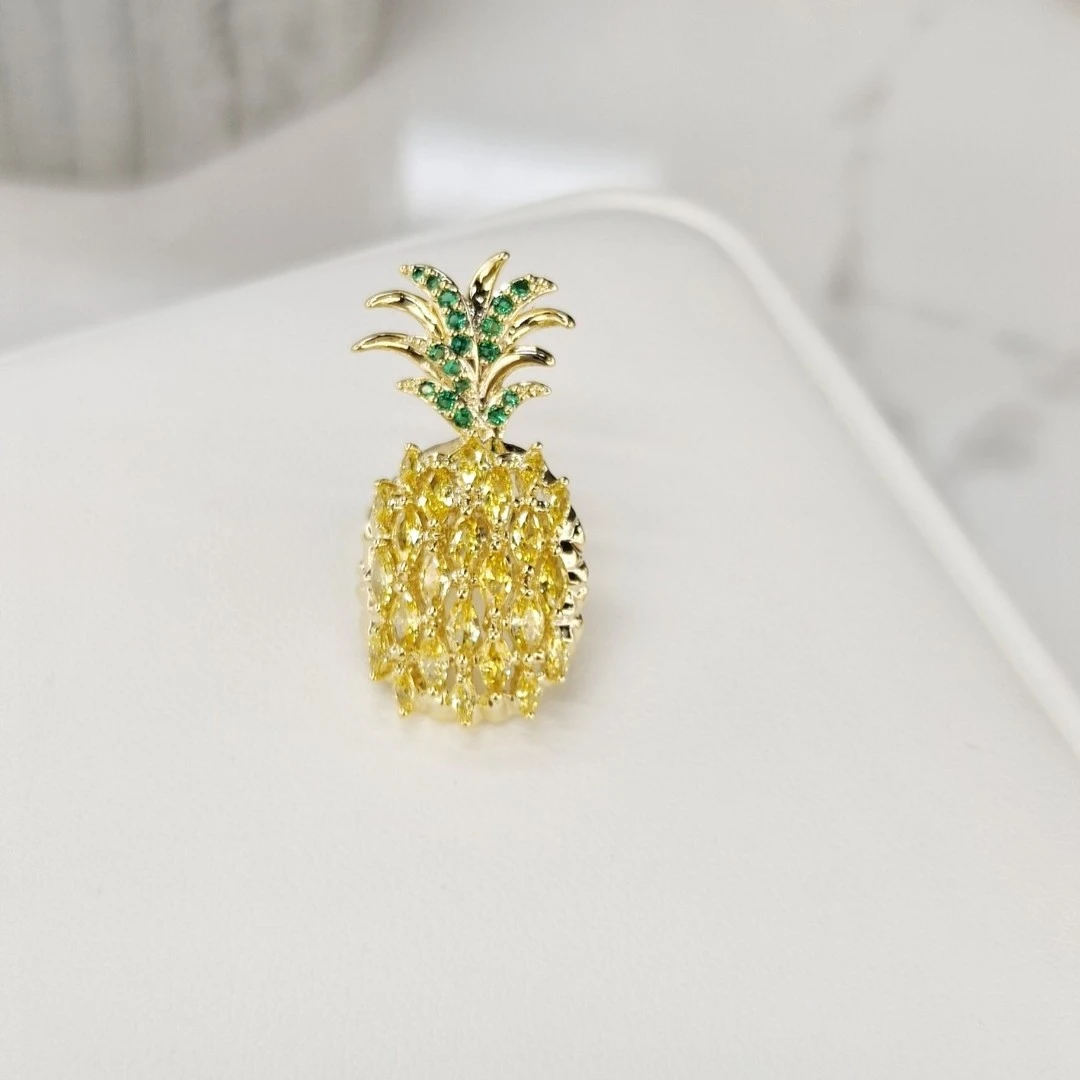 铜合金合成锆石胸针 MN020迷你可爱菠萝领针