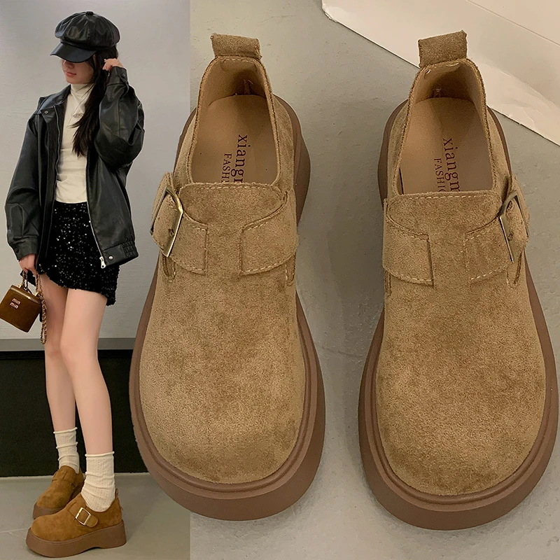 厚底勃肯鞋女2025春季新款一脚蹬女鞋森系复古勃肯单鞋休闲乐福鞋