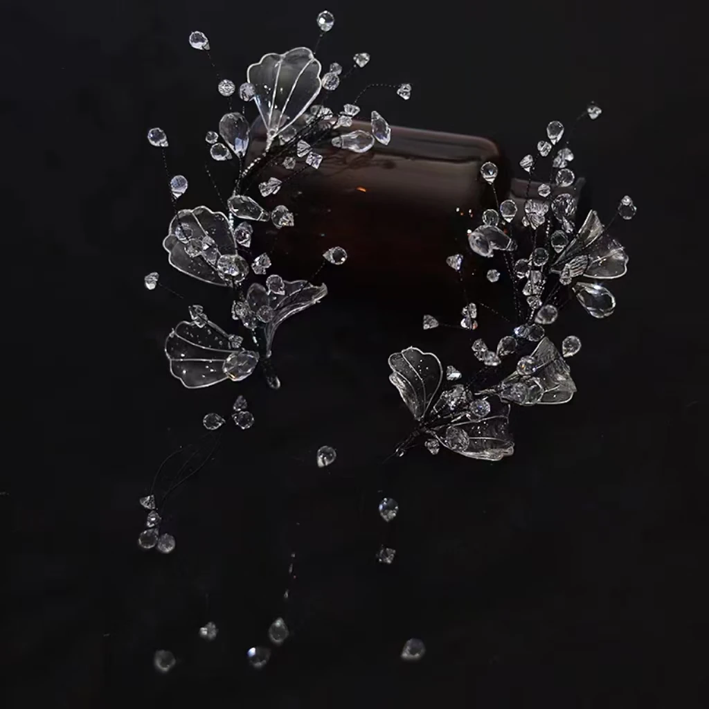 3114超闪透明仿水晶梦幻新娘手工头饰耳挂头饰结婚婚纱跟妆配饰