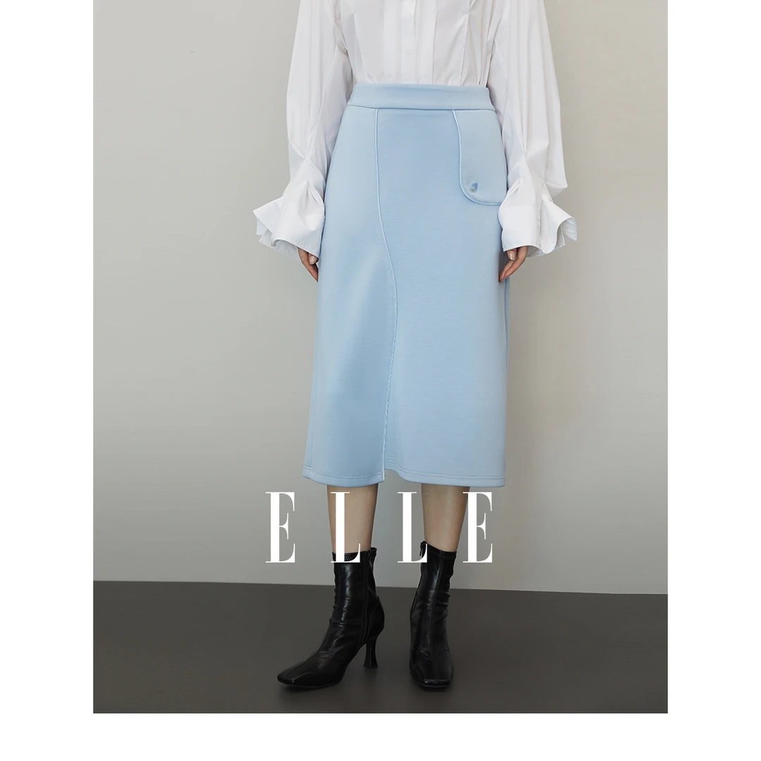 ELLE法式高腰A字气质半身裙女2023秋装新款学院风高端裙子ER35855