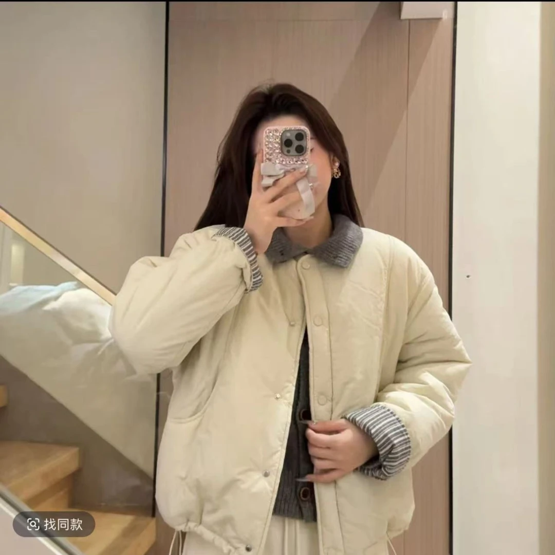 2024冬季新款韩版宽松百搭圆领棉服外套韩系穿搭加厚保暖棉衣