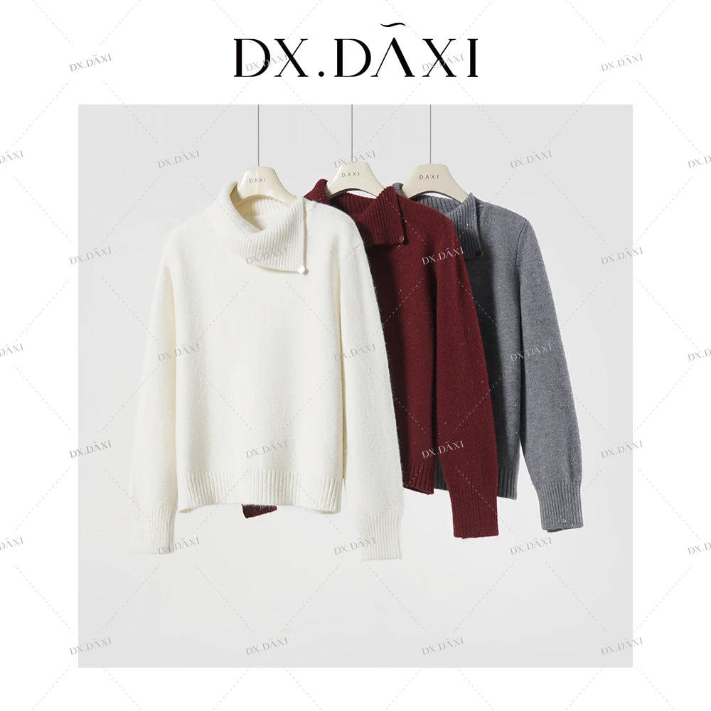DX.DAXI【休闲手册】新款设计感翻领针织毛衫套头毛衣女