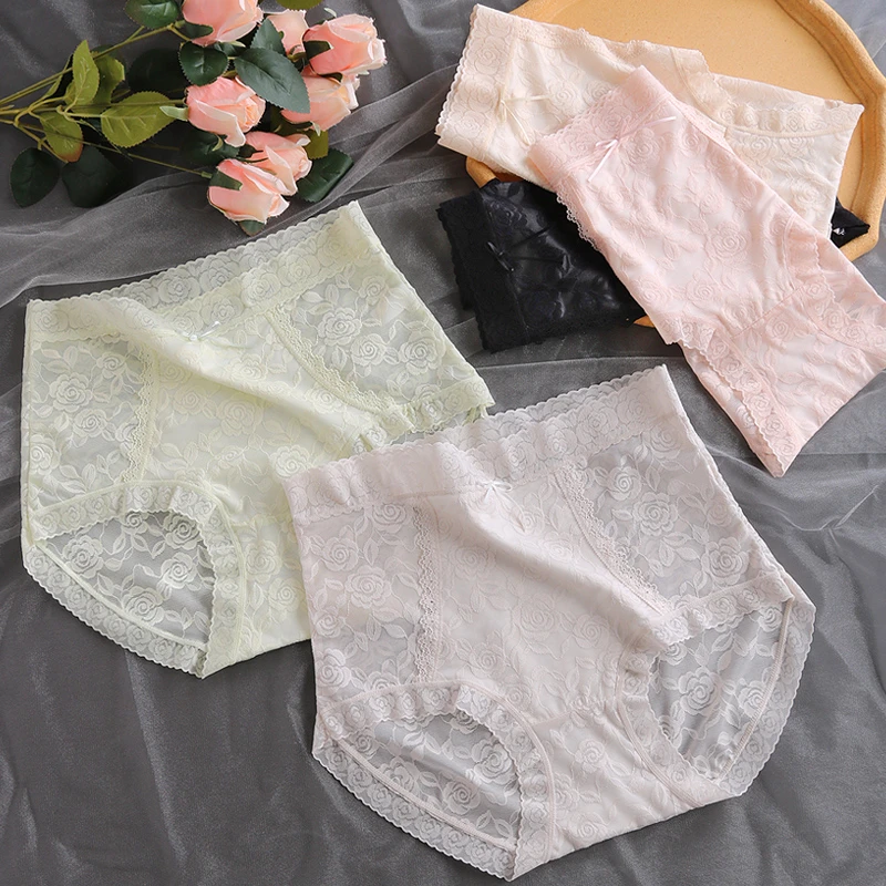 新款内裤女高腰提花蕾丝7A抗菌纯棉裆亲肤大码包臀舒适三角裤253