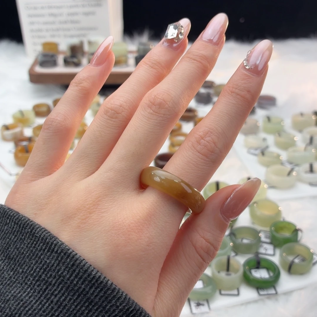 和田玉（糖玉）未镶嵌戒指z73焦糖圆条18.3