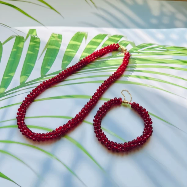 【阿伟琥珀珠宝】天然缅甸血珀套装手串项链套酒红干放时尚气质百搭