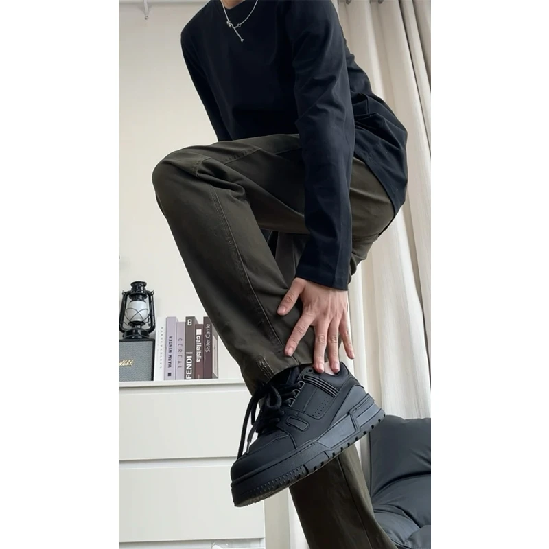 2025新款秋冬休闲裤水洗直筒工装裤棉质男士弹力宽松百搭垂感纯色