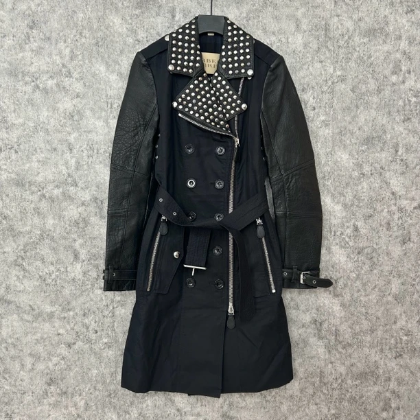95新 BURBERRY/博柏利 黑色拼接款风衣外套