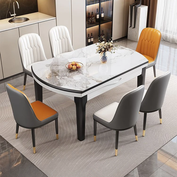 2025新款实木岩板可伸缩折叠餐桌椅组合带转盘可加热火锅餐桌组合