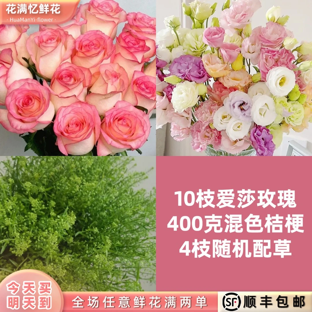 次日达 -【10艾莎400克混搭桔梗4配草】鲜花鲜切花家居用花批发任意两单顺丰包邮三单送随机花瓶今天拍明天到