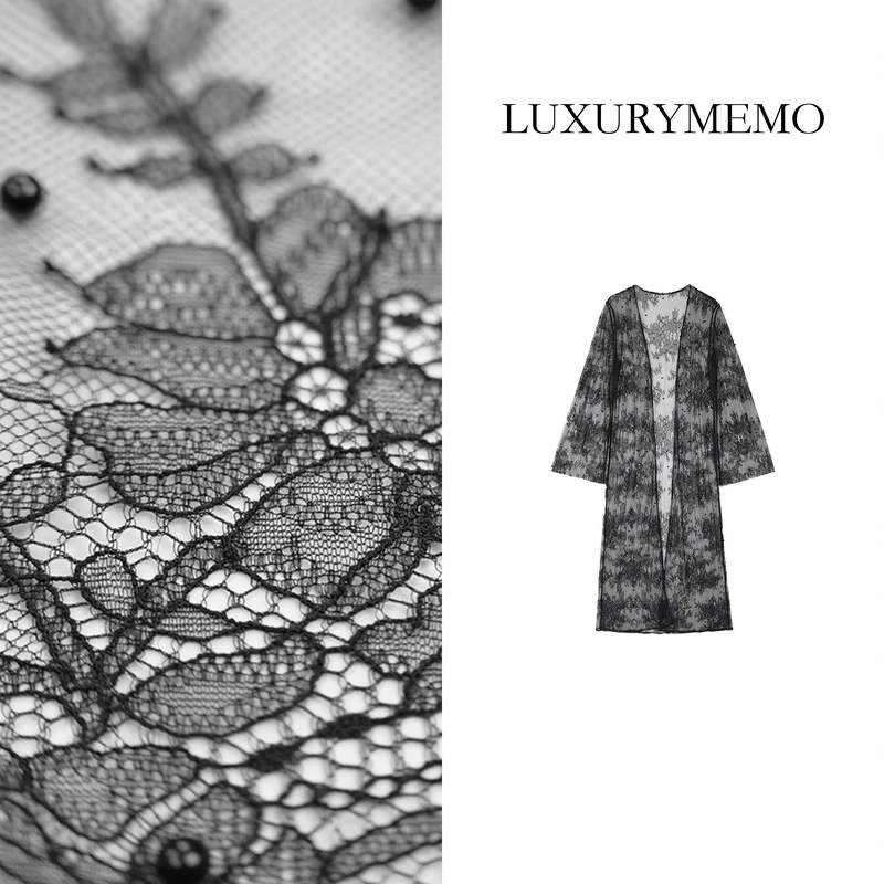 LUXURYMEMO【黑珍珠】夏季百搭长蕾丝刺绣薄款开衫外套
