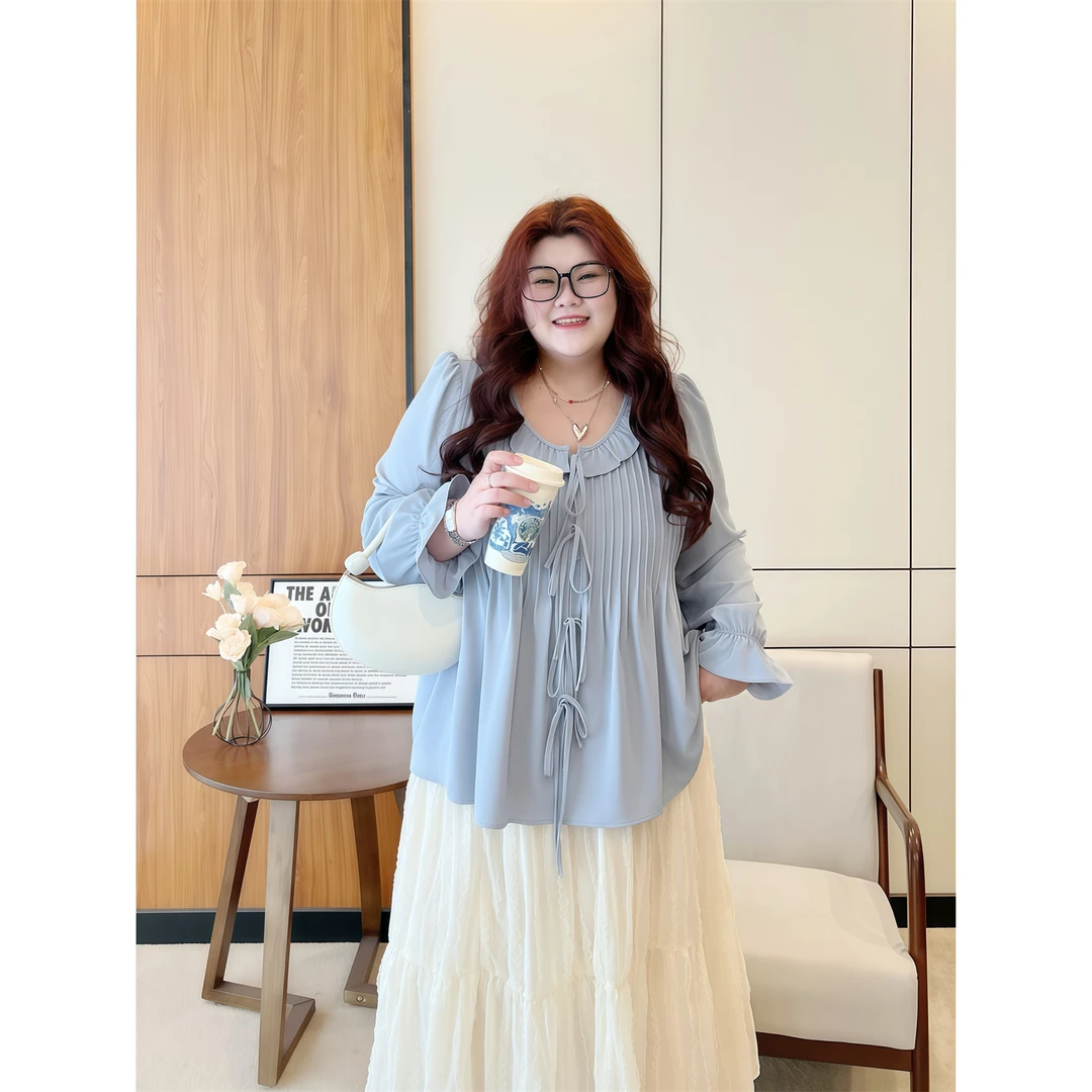 春日雾感 / 慵懒风韩系遮肚子小衫14355花契大码200斤胖mm百搭