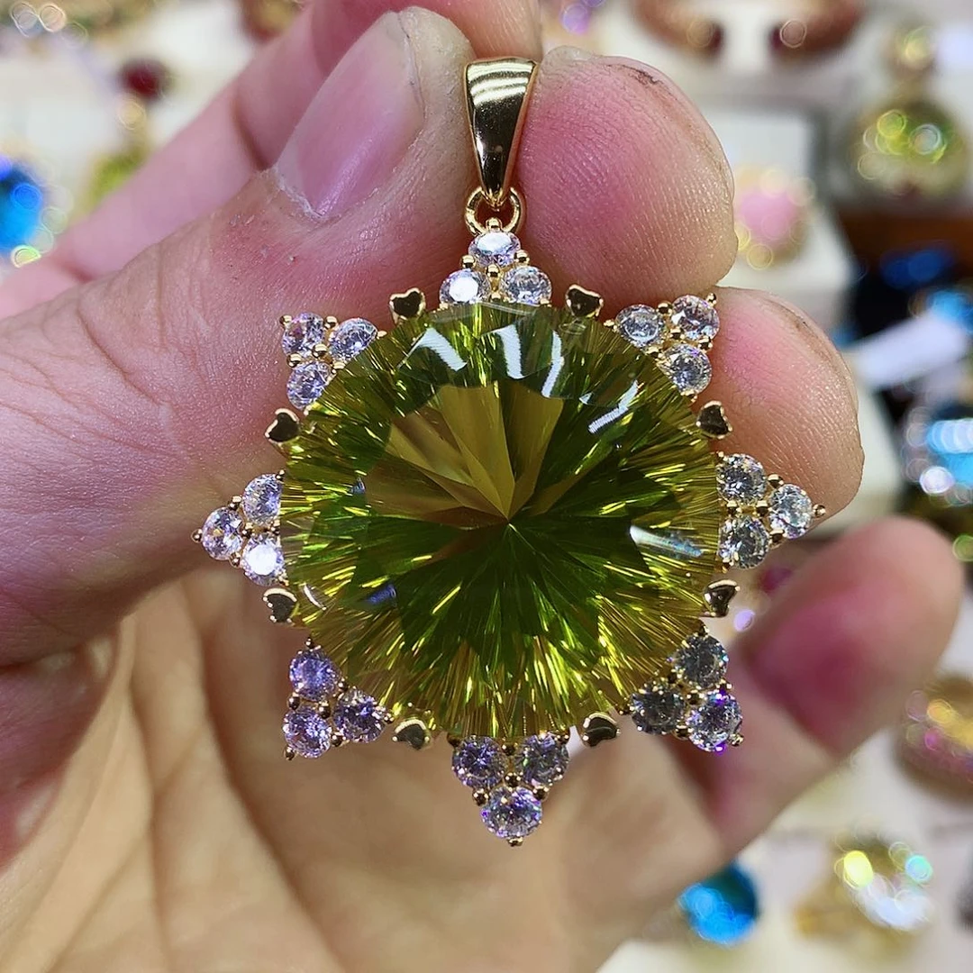 黄晶颈饰银S925镀金镶嵌