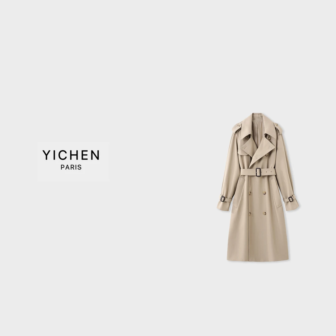 YC 经典驼色廓形翻领长款风衣款式外套-1372