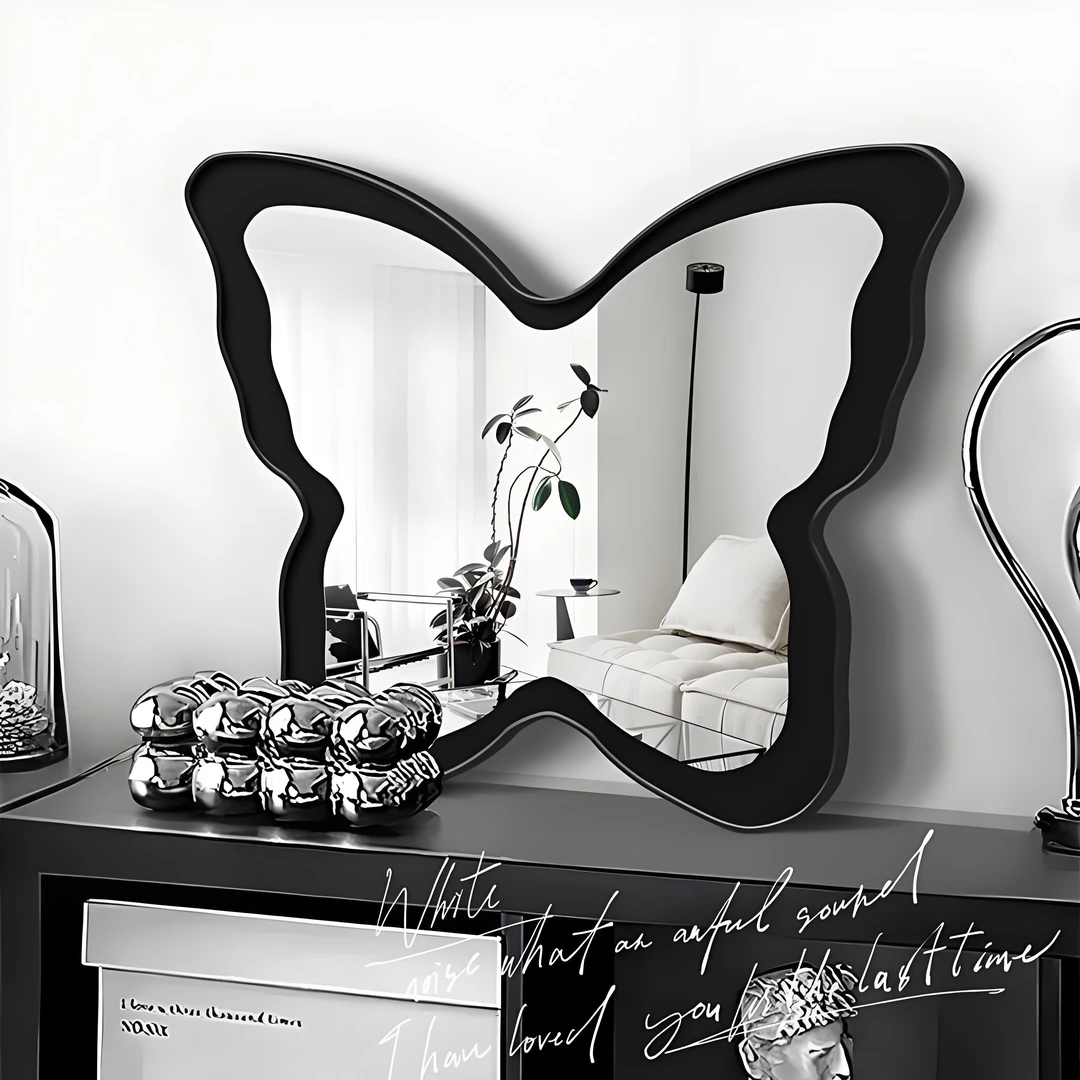 新款立体蝴蝶镜子画奶油复古挂画桌面摆件画高级感装饰画小众艺术