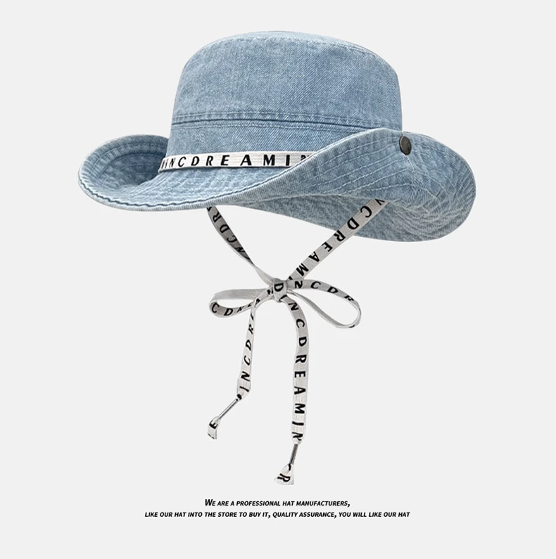 【千寻好物】夏季防晒字母绑带牛仔渔夫帽子女