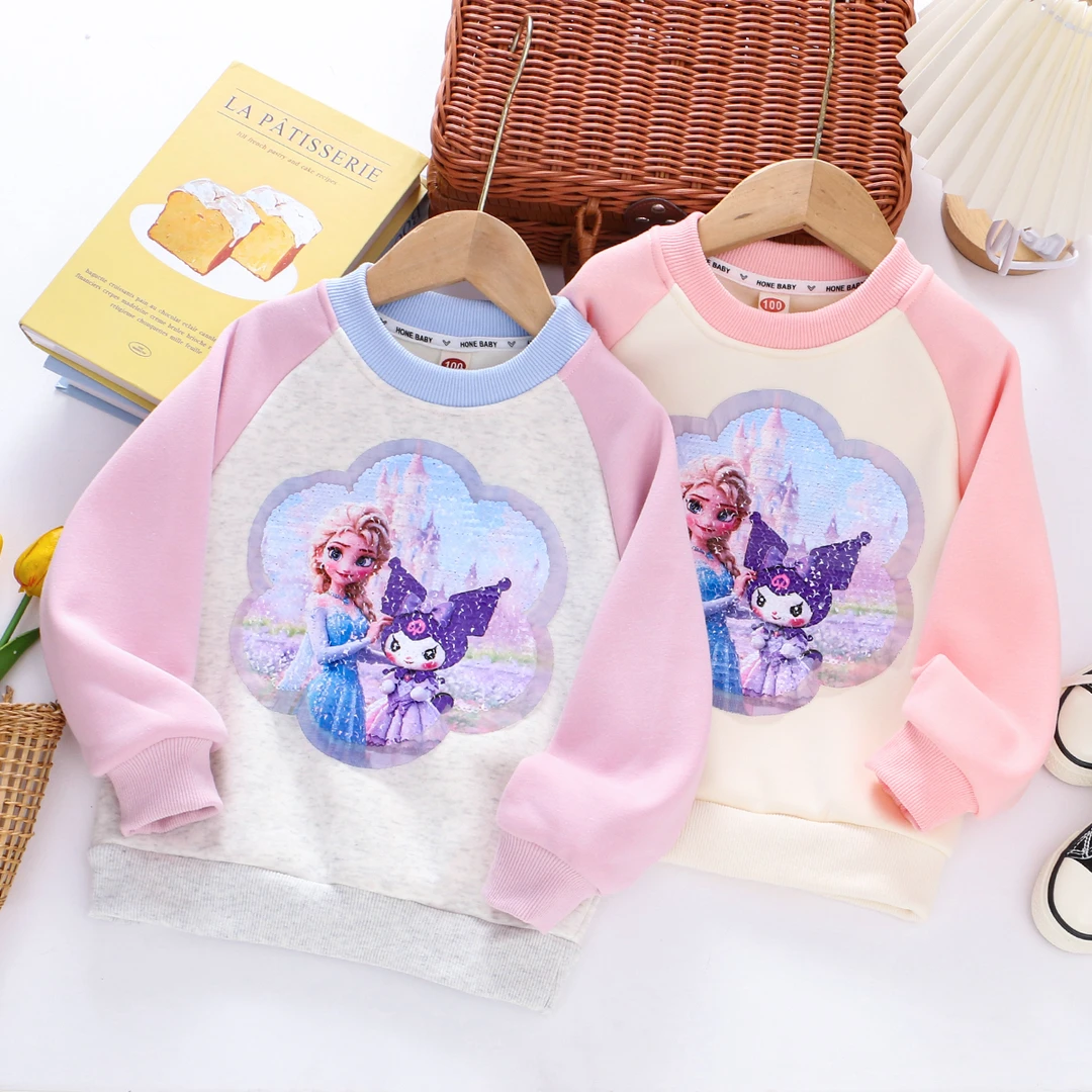 女童双面变色亮片卫衣爆款公主上衣棉儿童长袖儿童冬款加绒卫衣