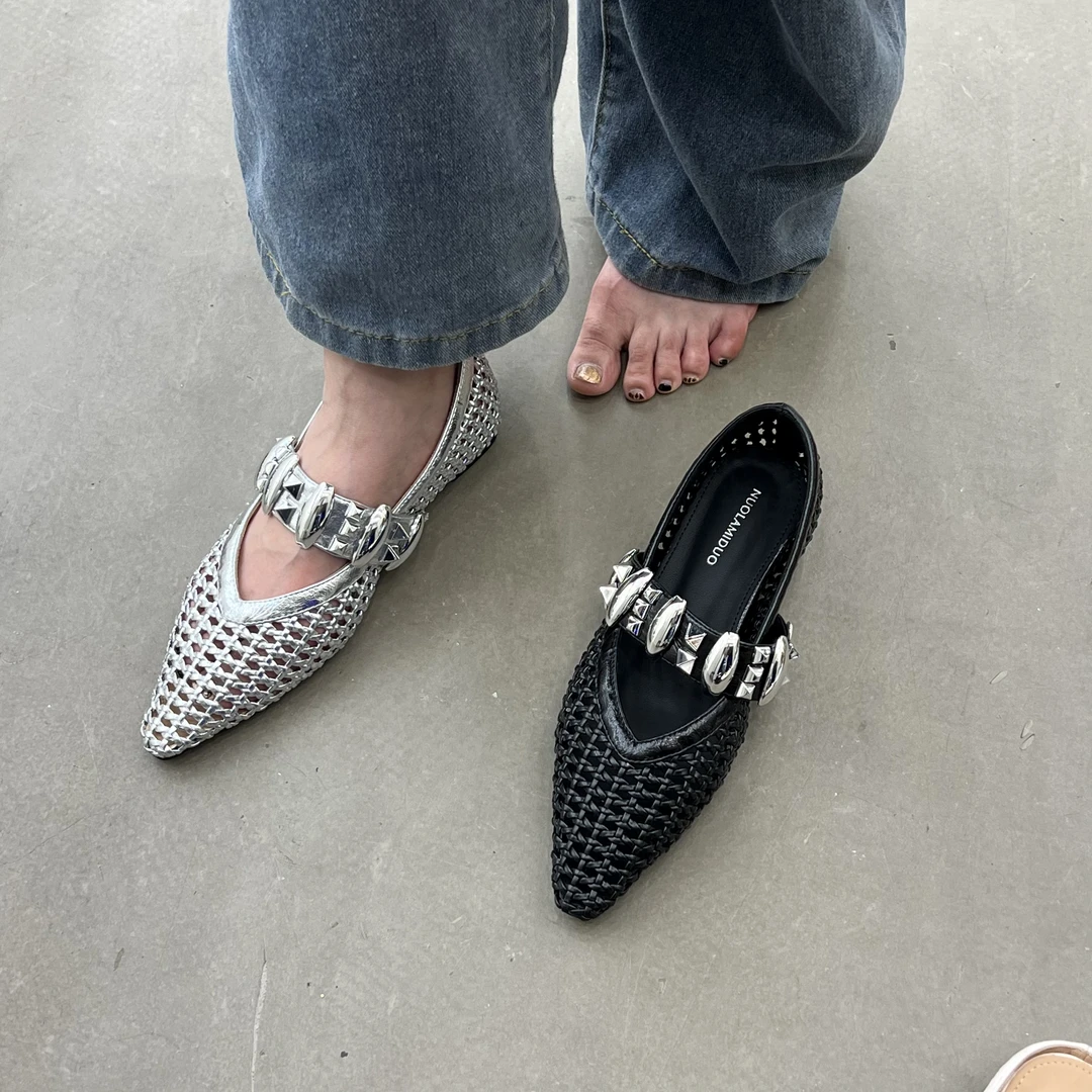 团团家 569-75 法式内增高编织镂空透气单鞋2025新款玛丽珍