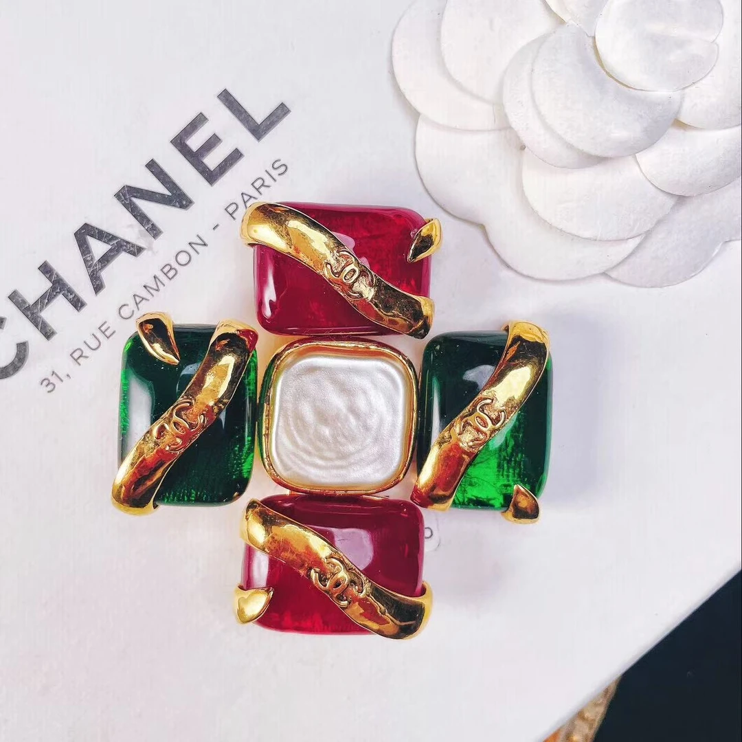 95新 Chanel/香奈儿 柚礼中古/香奈儿红绿琉璃丝带胸针LK507013