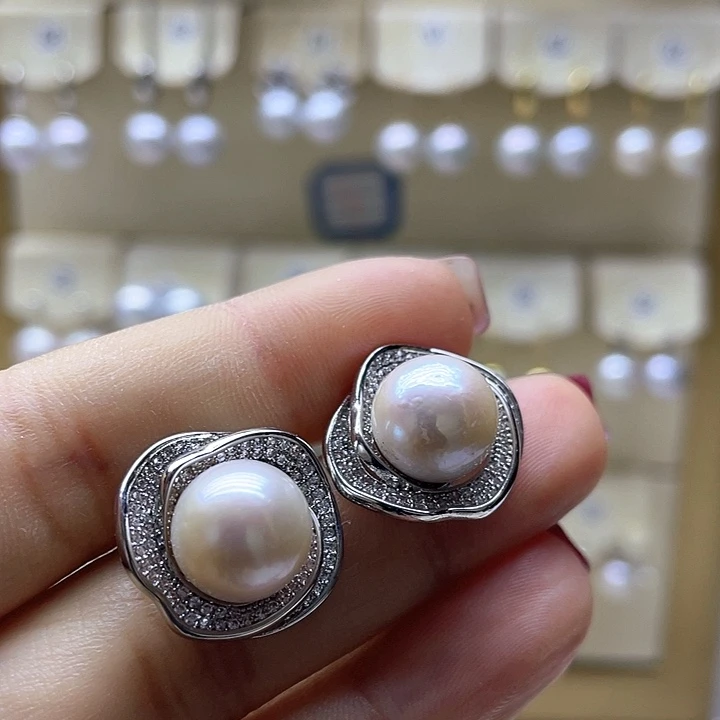 淡水珍珠耳饰银S925镶嵌