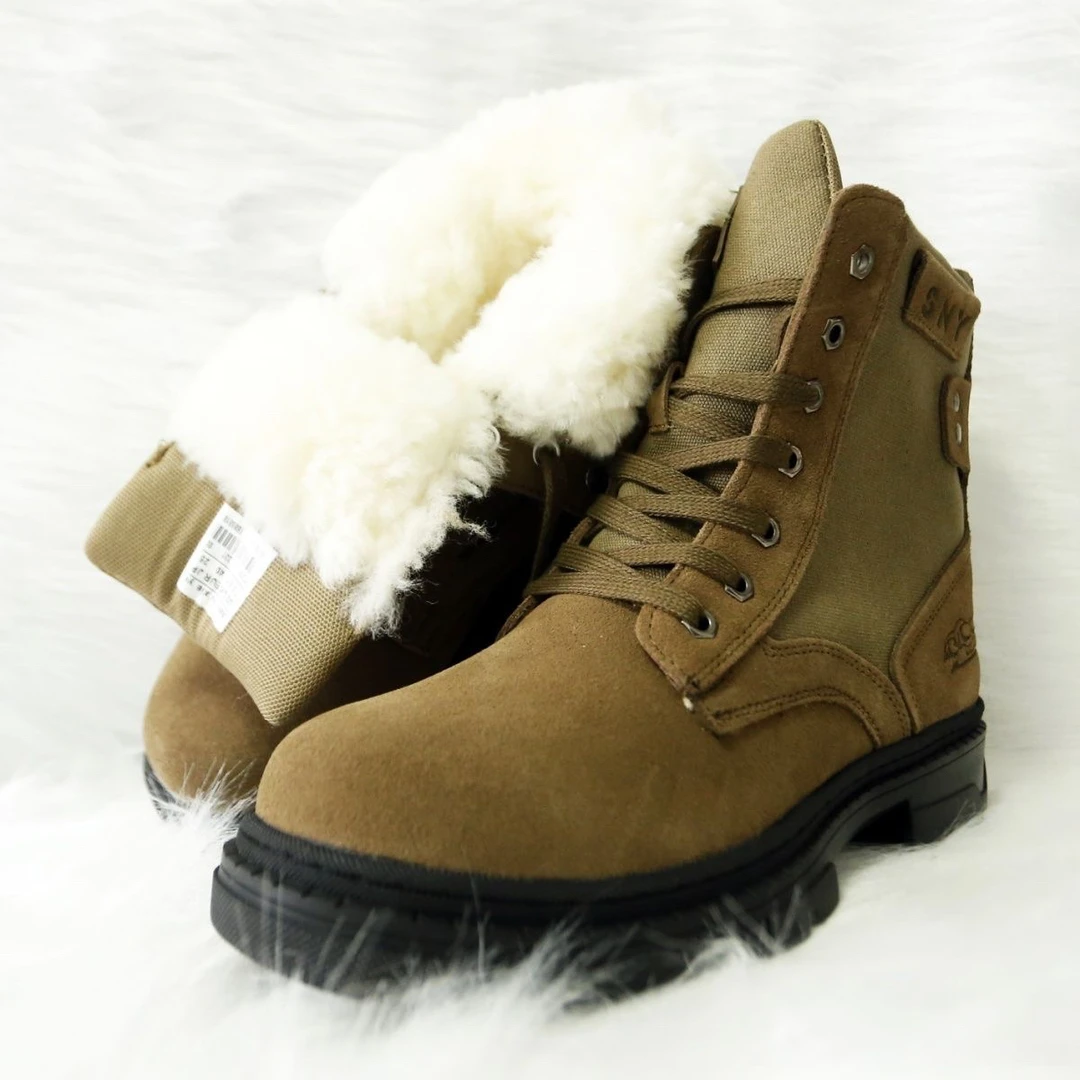 东北牛皮羊毛靴高帮雪地靴皮毛一体加绒加厚防滑40度工地棉鞋防寒