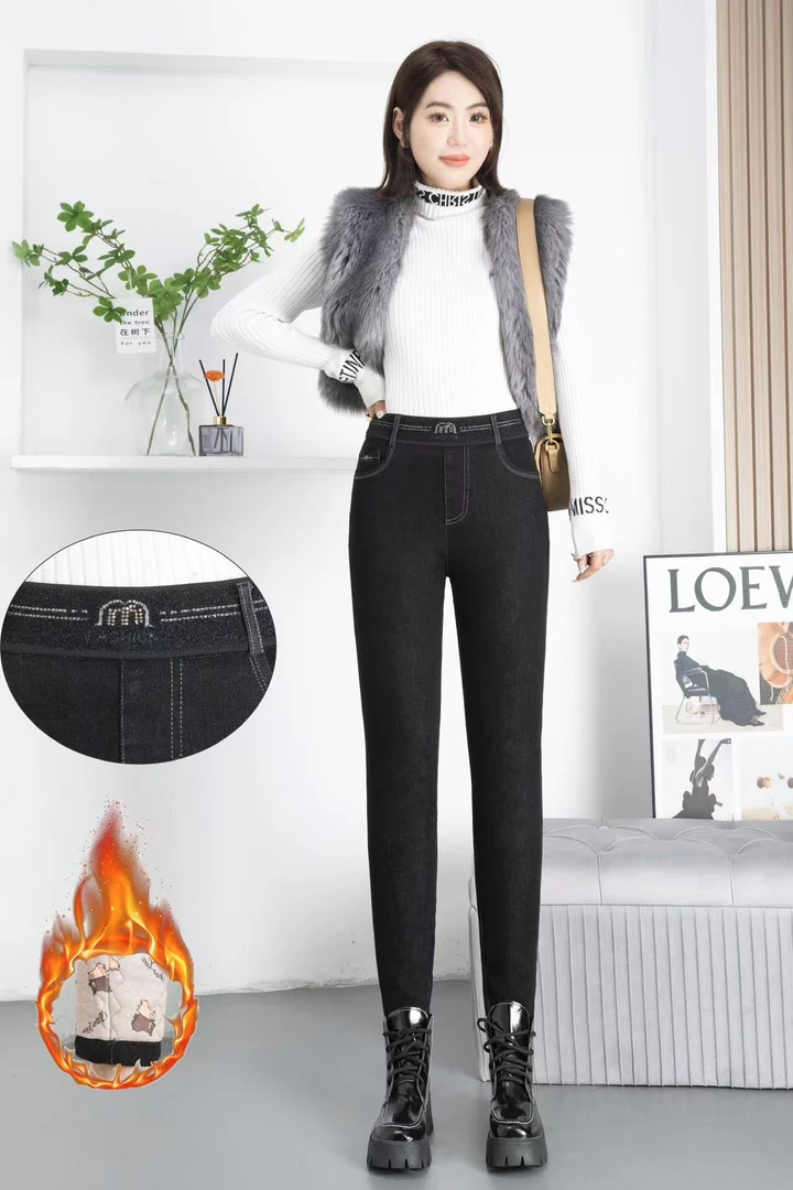 时尚加棉加厚牛仔棉裤6877