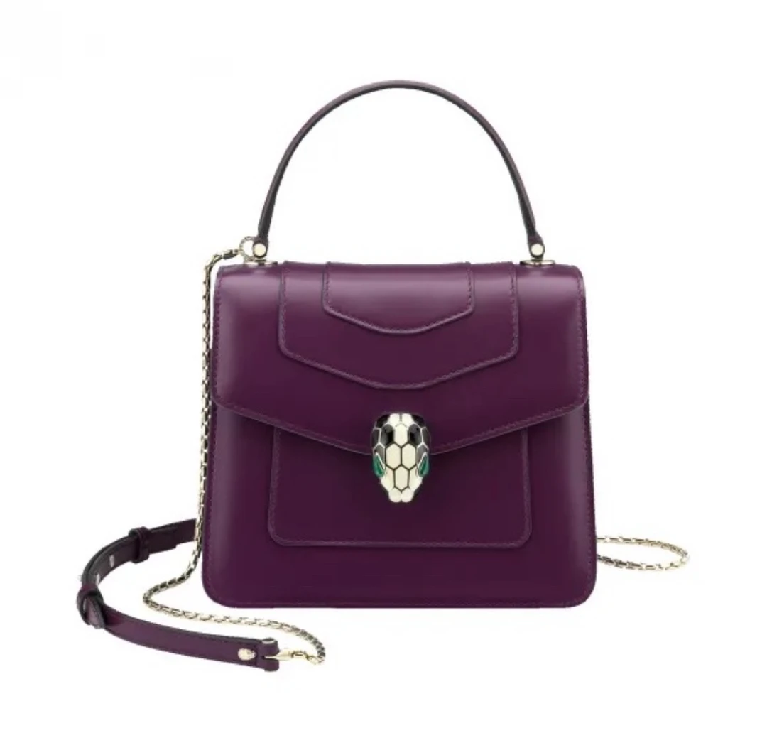 95新 BVLGARI/宝格丽 宝格丽 紫色手提蛇头链条包 45010