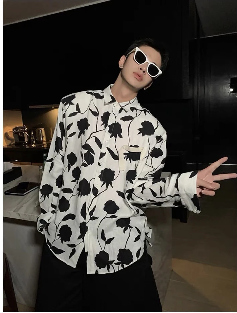 嘉伟潮牌孤品男士宽松衬衫夏季痞帅潮流印花休闲时尚ins个性小众