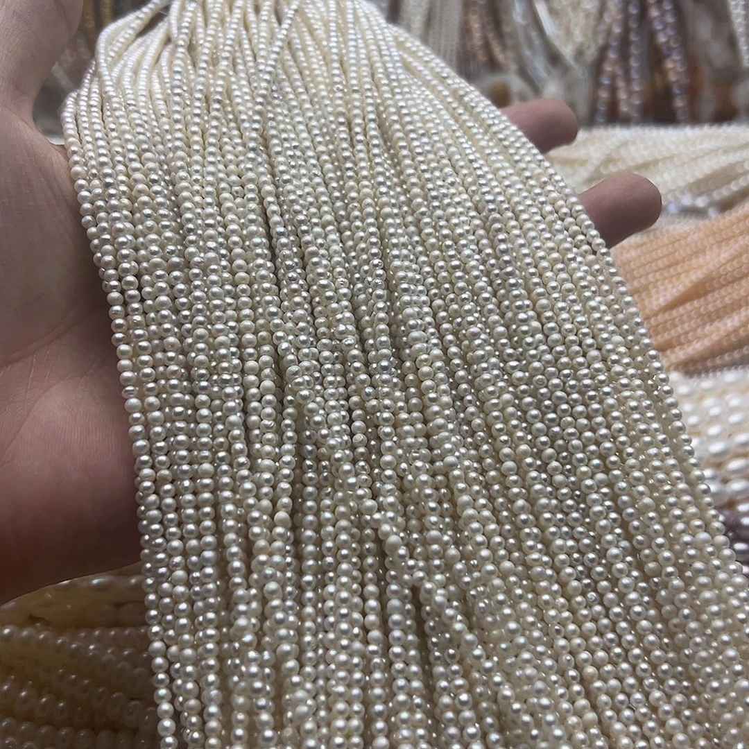 未镶嵌淡水珍珠半成品卡3左右近圆小米珠38厘米