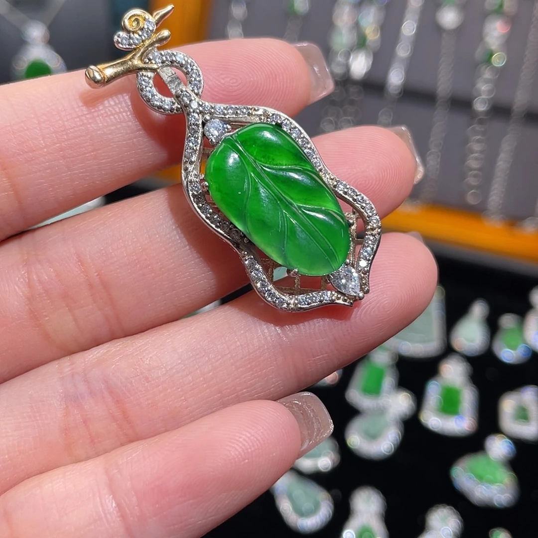 吊坠(不含链)银S925镶嵌翡翠