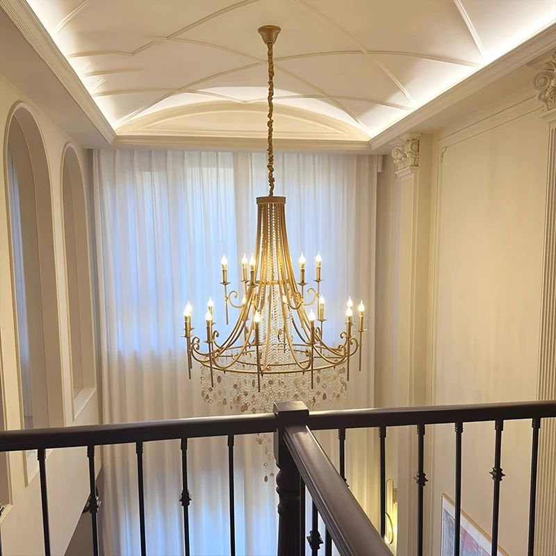 法式复式楼水晶大吊灯美式复古个性别墅挑空客厅楼梯大吊灯