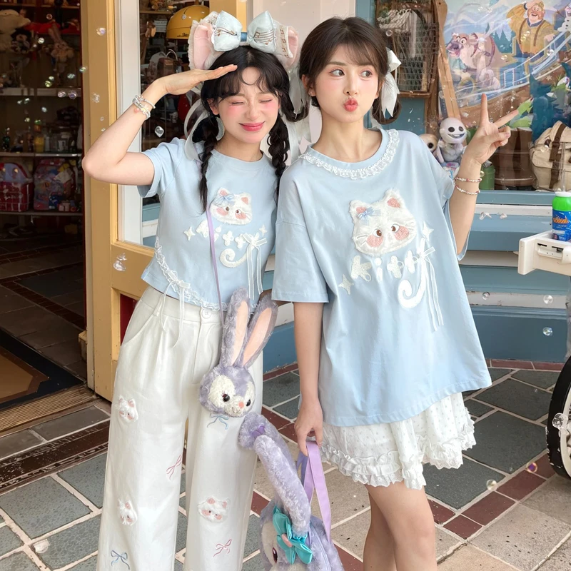 【小呆鸟专享】森女部落原创萌趣立体宽松日常短袖T恤夏季新款女装