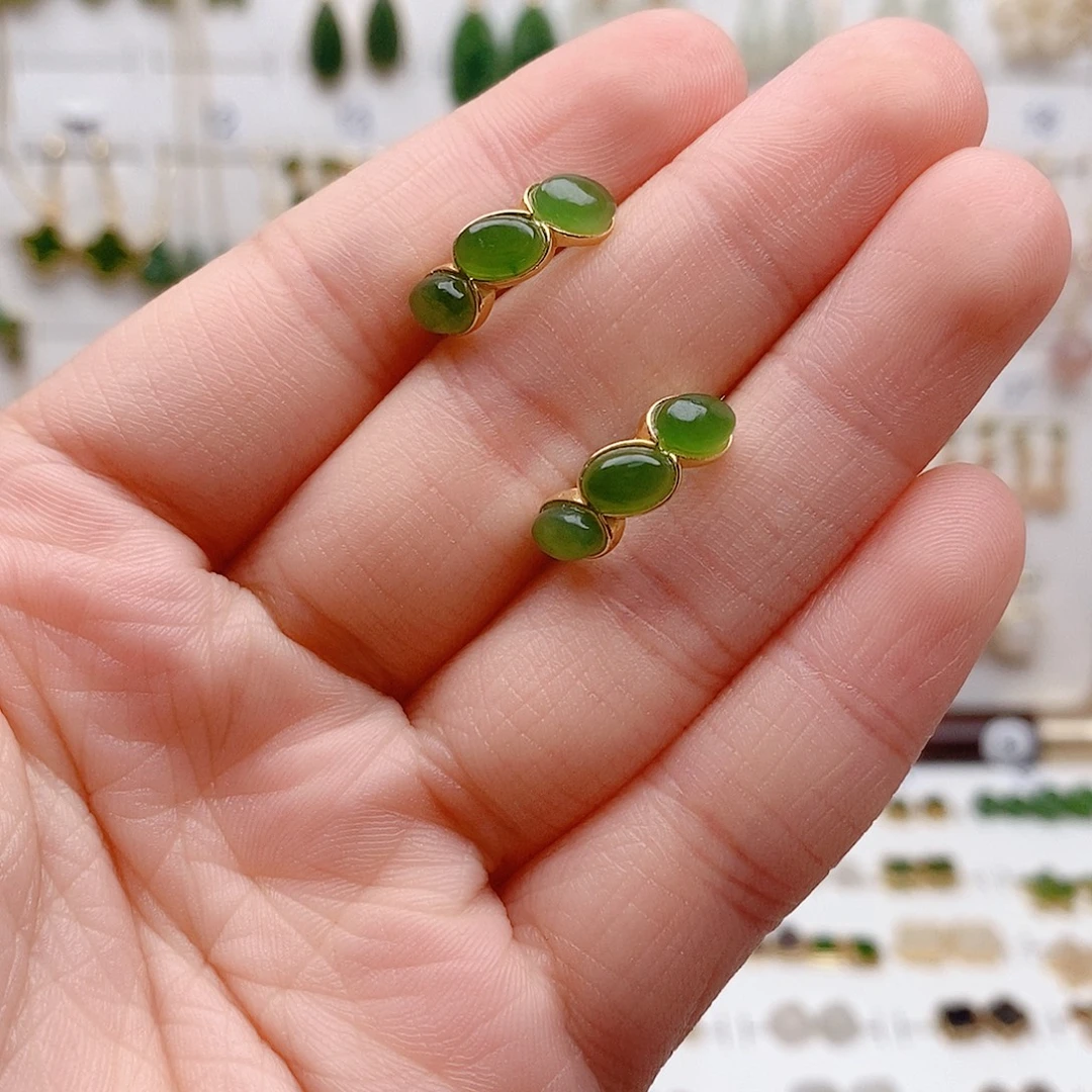 和田玉银S925镶嵌耳饰