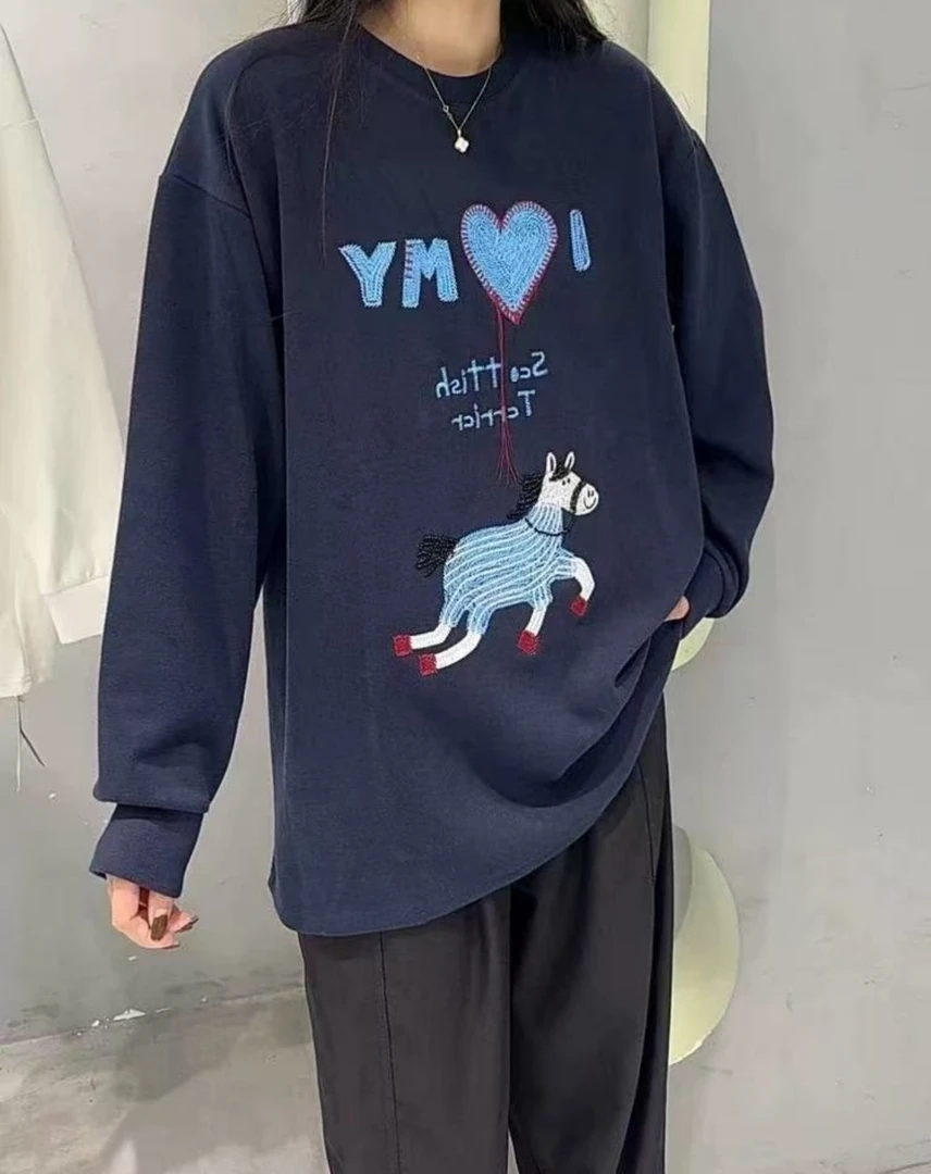 Z.X    小马刺绣磨毛长袖T  98203（C4）