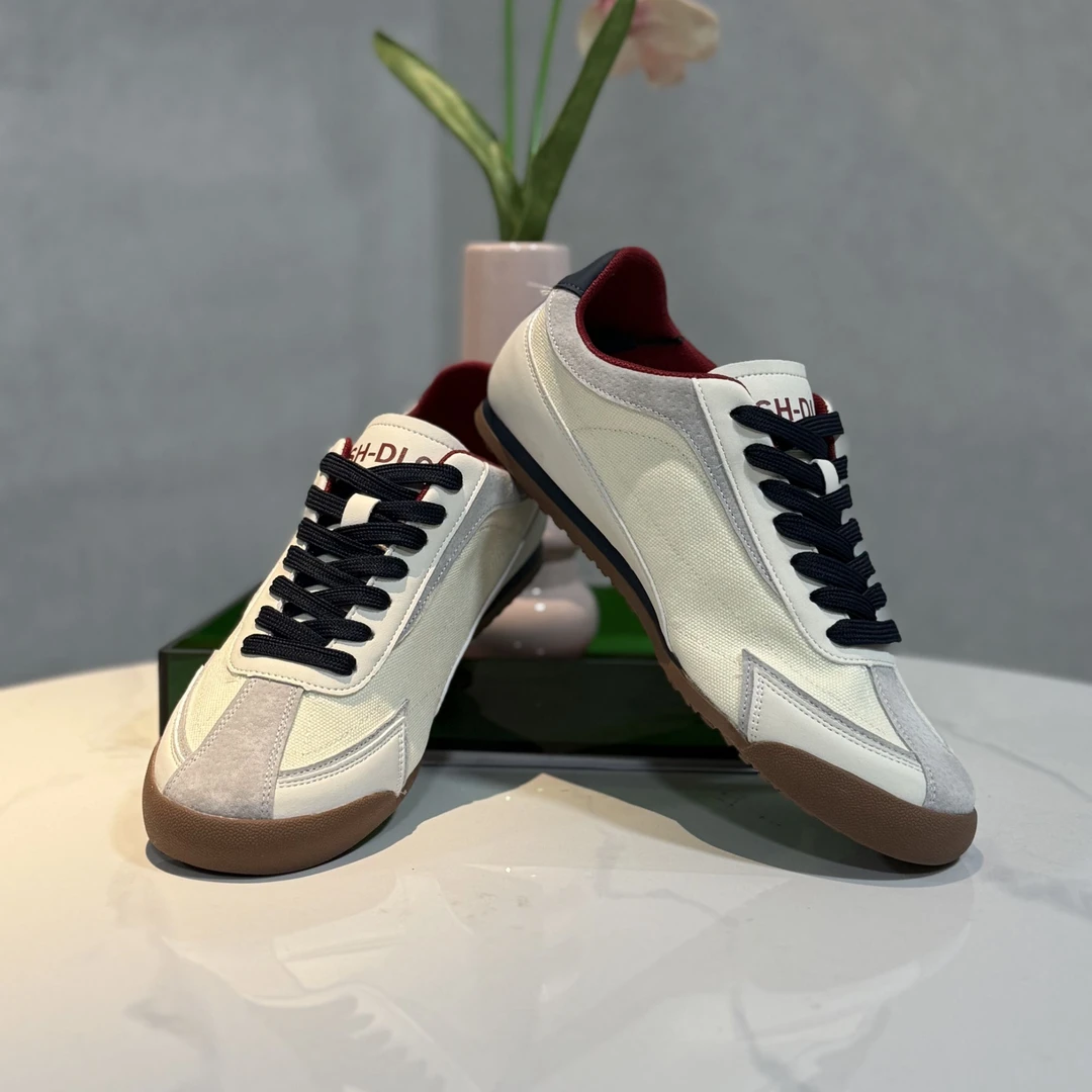 夏季2025W新款休闲板鞋真皮布面拼接百搭潮流运动情侣网布鞋