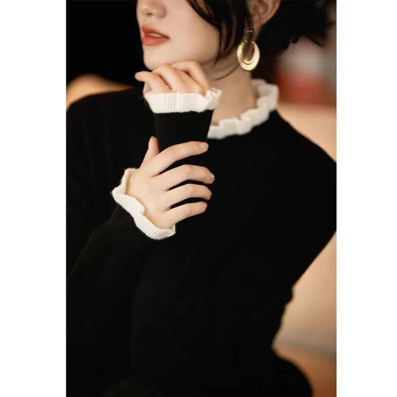 S·Y·C【法式韵味】精致叠穿神器！木耳边山羊绒毛衣女R240288