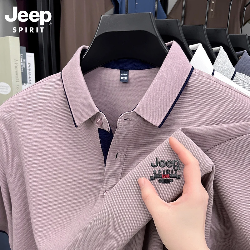 Jeep吉普夏季透气高级POLO衫男款刺绣翻领短袖商务休闲长绒棉T桖