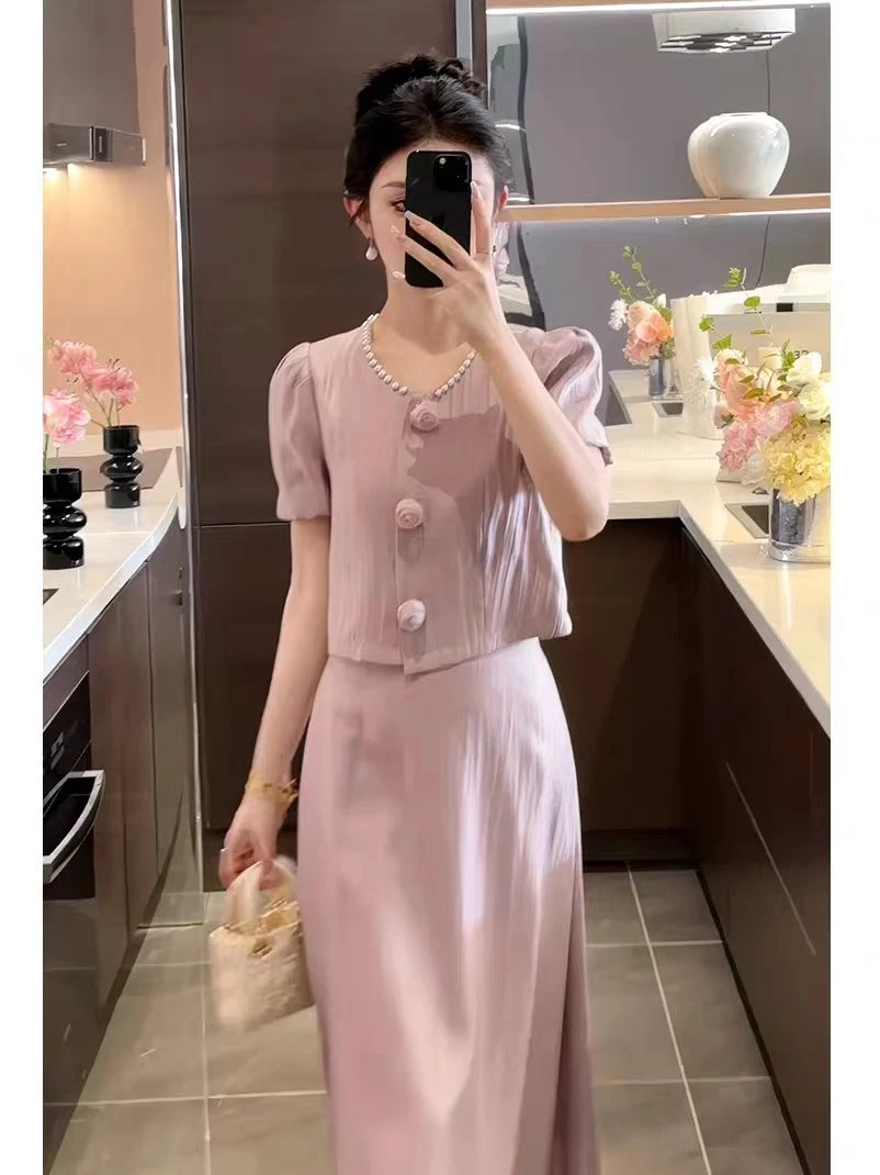 夏装搭配一整套女装2025新款漂亮气质上衣半身裙名媛小香风裙子