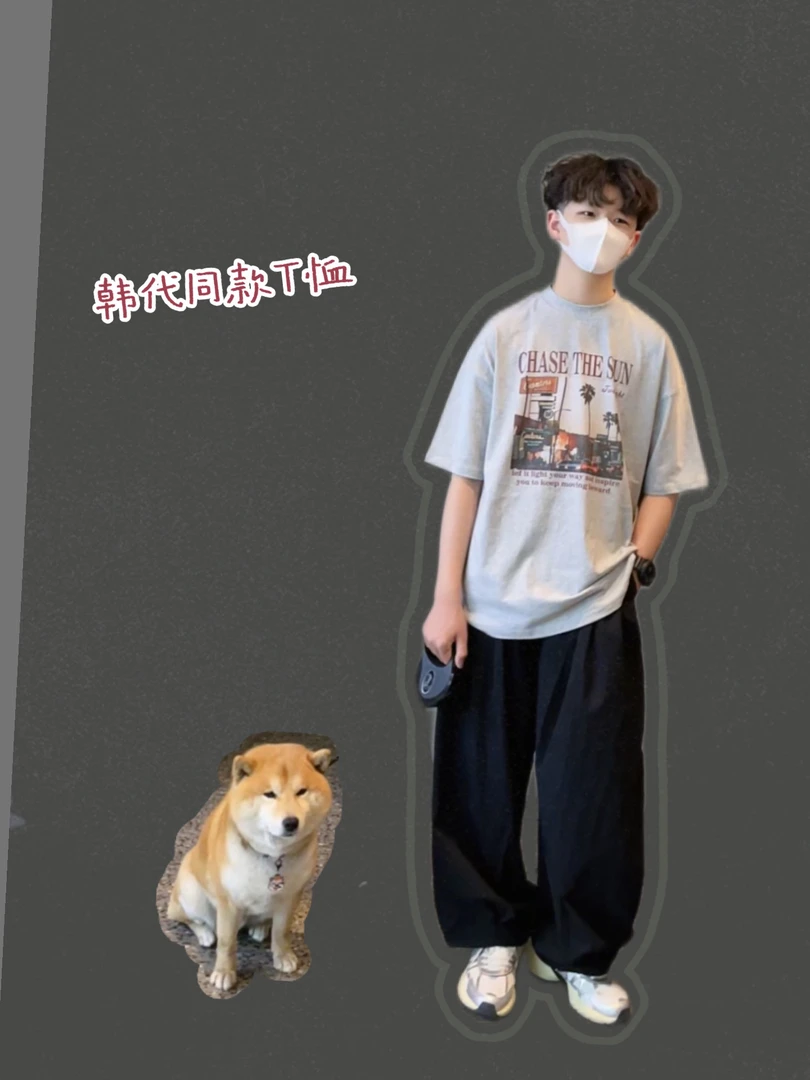 男童短袖t恤夏季新款童装亲子装儿童纯棉灰色慵懒风宽松印花上衣