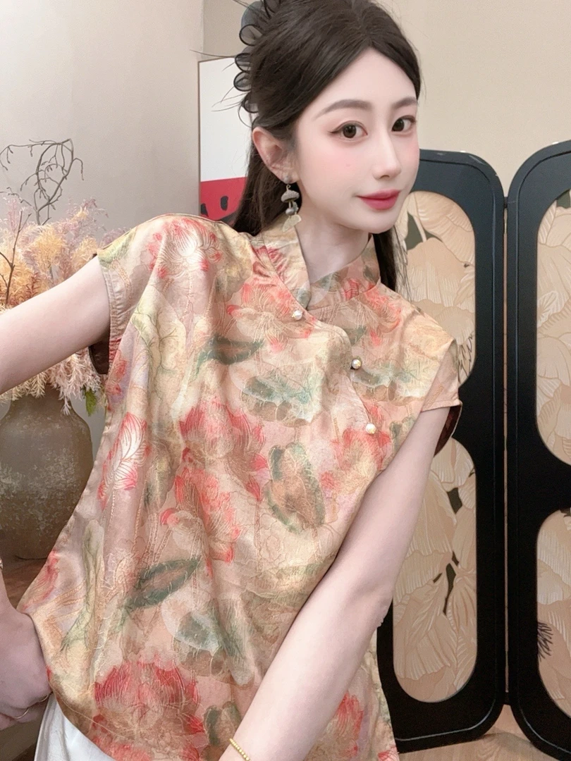 【荷塘池影】2025夏季新款百搭显瘦新中式短袖女日常时尚