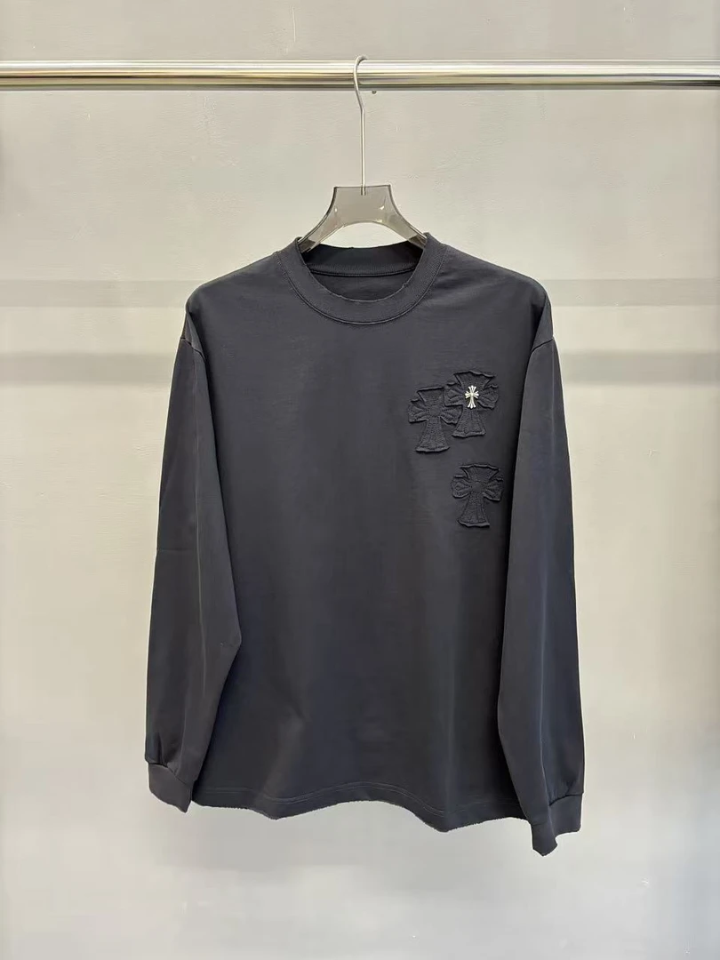25ss克罗贴布刺绣质感奢潮立体剪裁纯棉水洗长袖T恤-25151