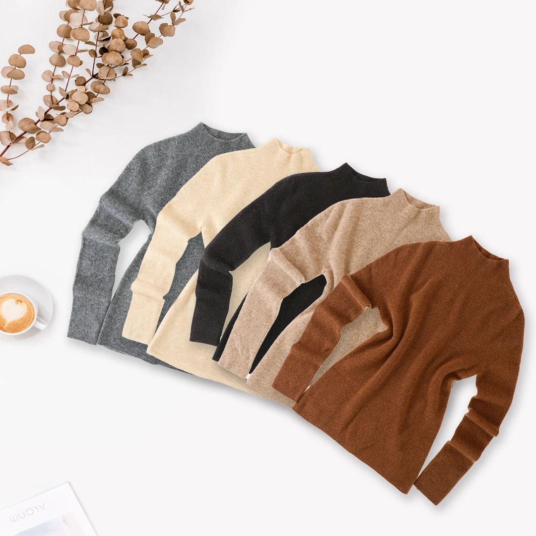 品牌新款拉毛羊绒高领无缝抽条套衫毛衣44520