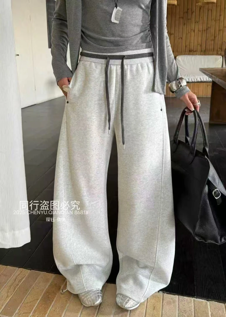 秋冬款加厚高腰显瘦弯刀裤型卫裤8681
