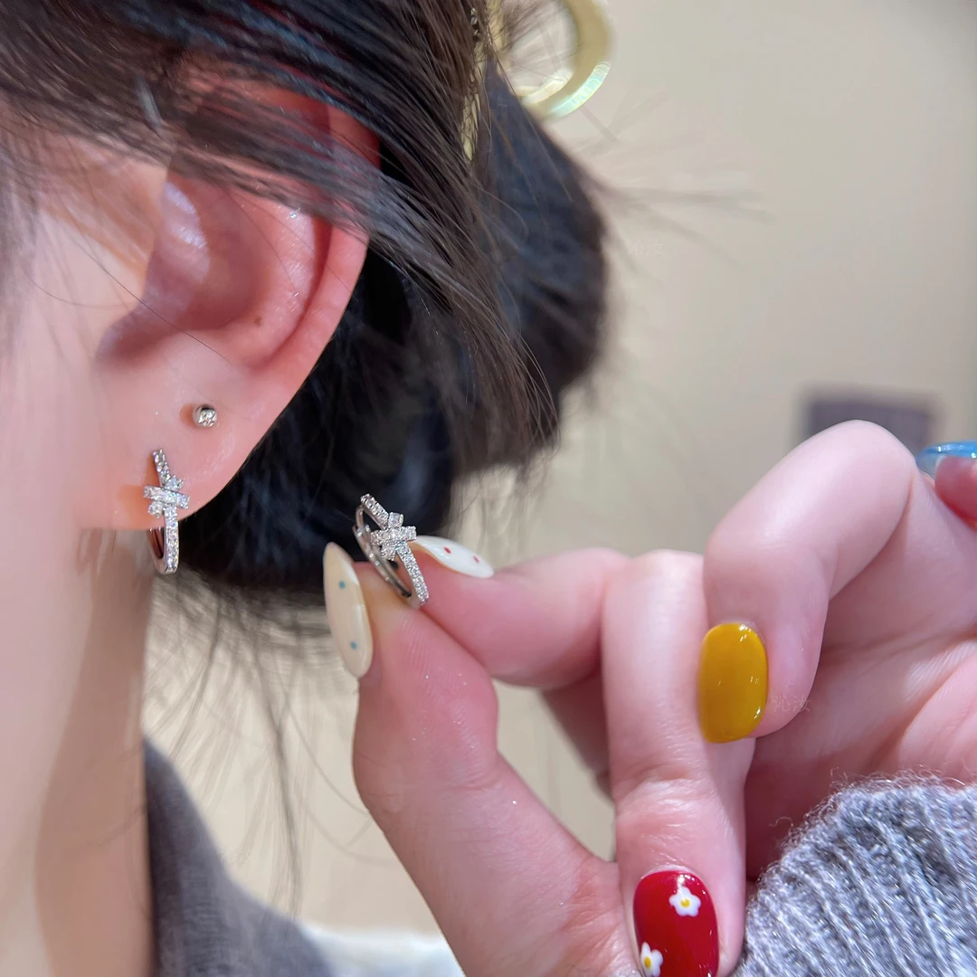 F598银色打结耳扣四件套轻奢百搭小众个性时尚气质