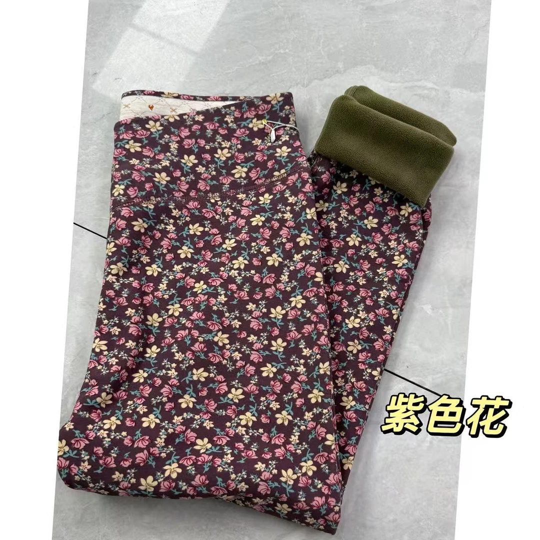 2025-女生奥利绒碎花加厚高腰保暖小花裤  8011