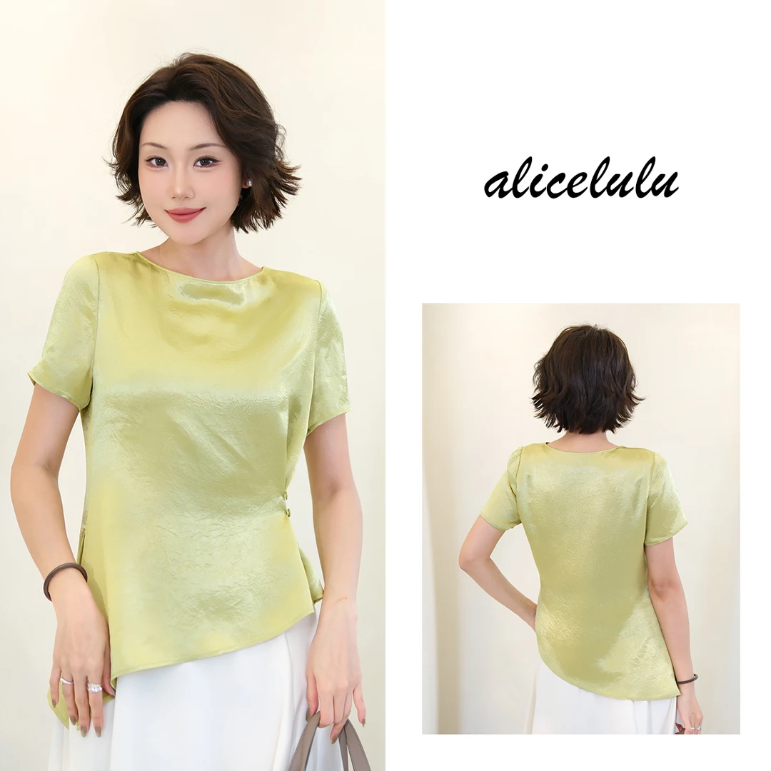 2alicelulu 夏季显瘦不规则衬衫女百搭短袖上衣 S2142671E