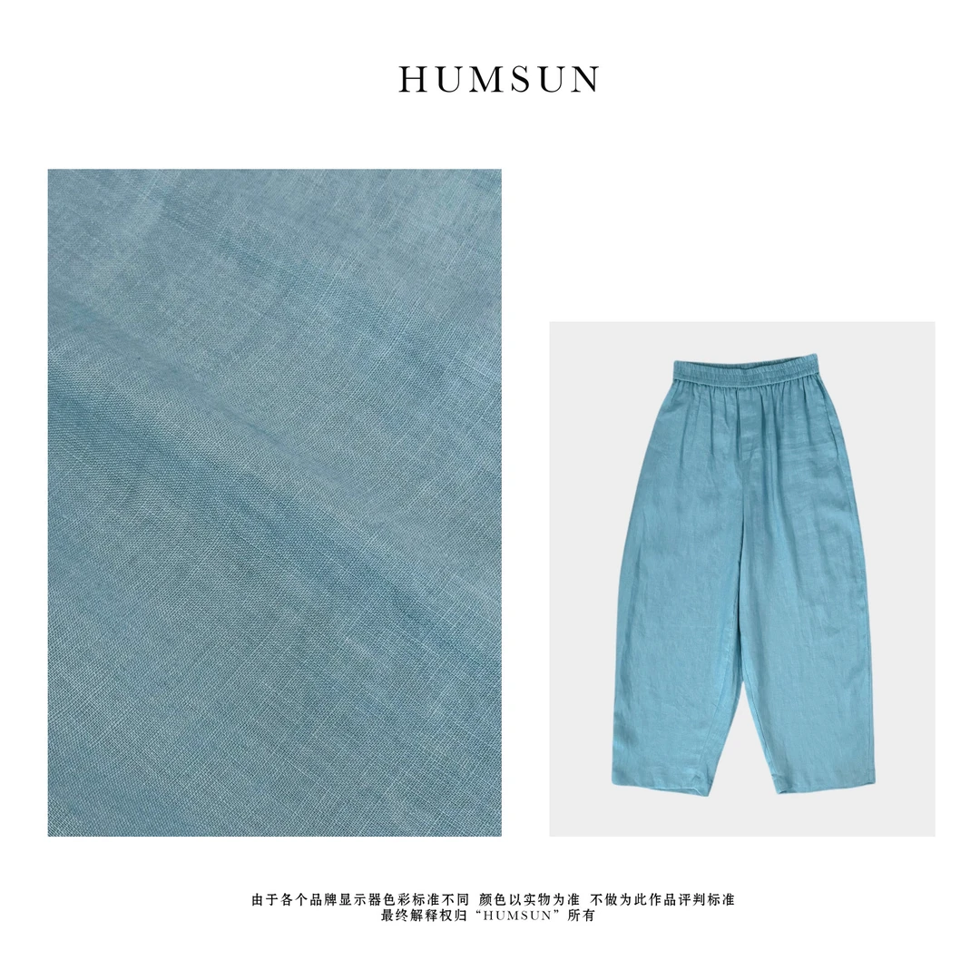 HUMSUN/禾木笙 质感chū众彩色系定染亚麻阔型清凉九分裤 24A5143