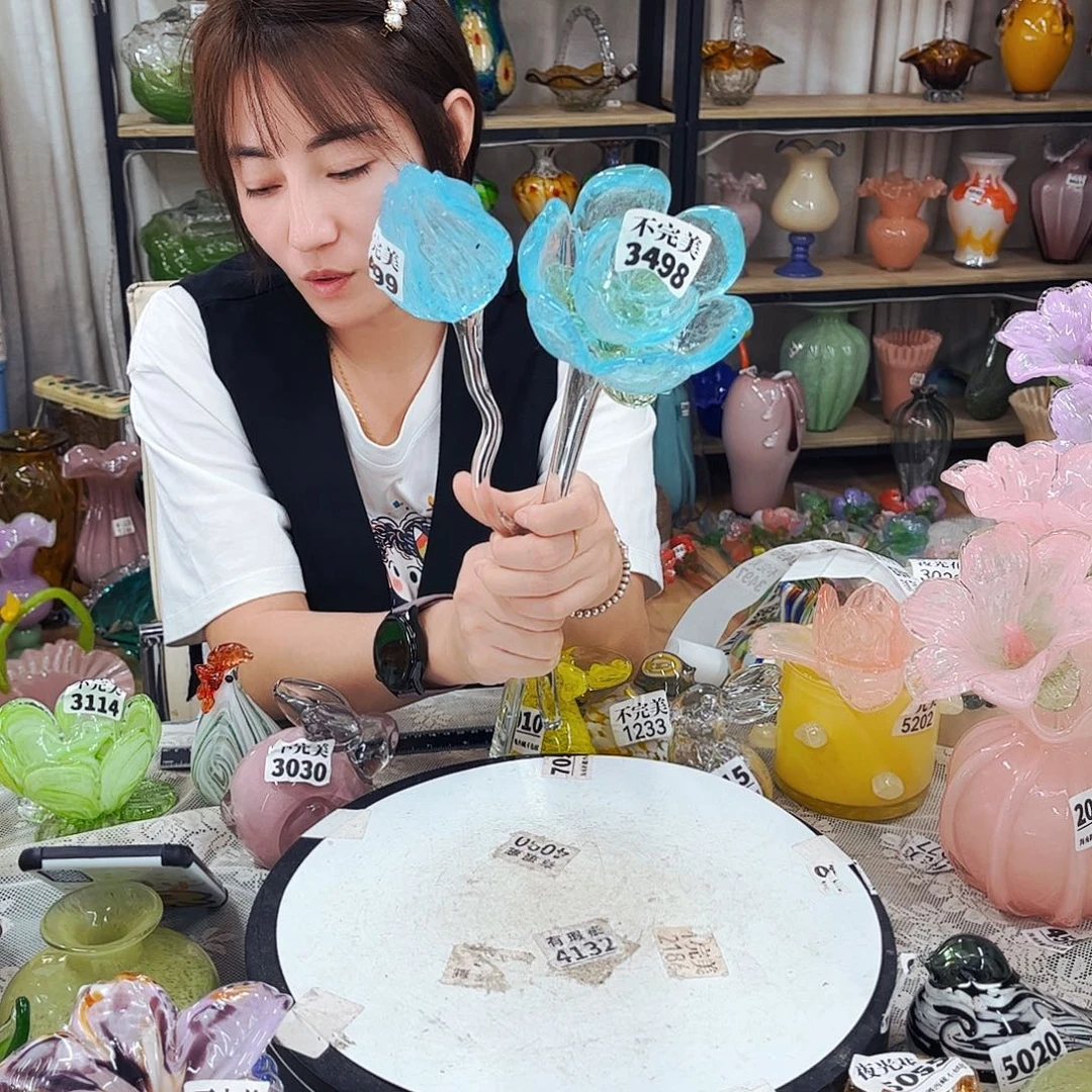 2朵不完美花 家悦琉璃工艺品