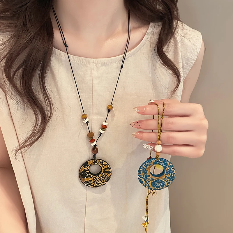 非金属棉绳项链  新中式复古民族风项链女新款爆款毛衣链高级感